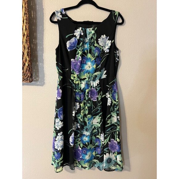 Connected Dress 12 Black Floral Washable Sleeveless Stretch Sheath Career Summer - Picture 4 of 10